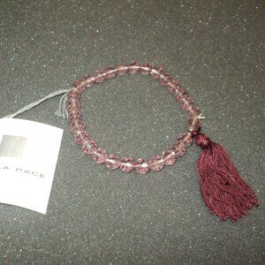 Stella Pace Bracelet Beads Mauve Brown Powerbead Balance w/ Tassel Stretchy NEW